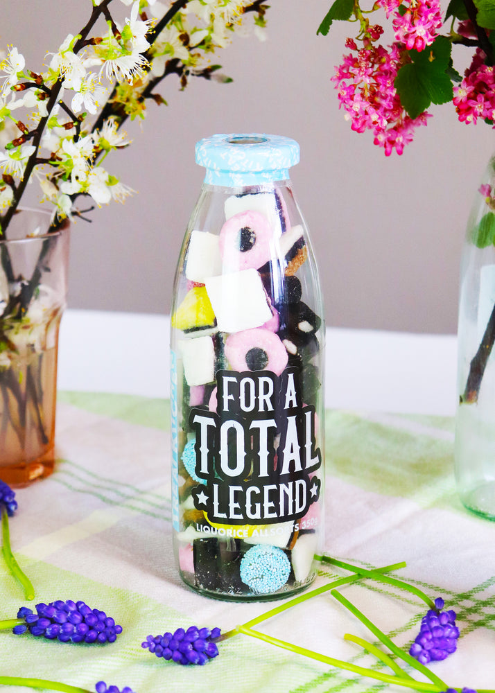 
                
                    Load image into Gallery viewer, ‘For a Total Legend’ Liquorice Allsorts Message Bottle 350g
                
            